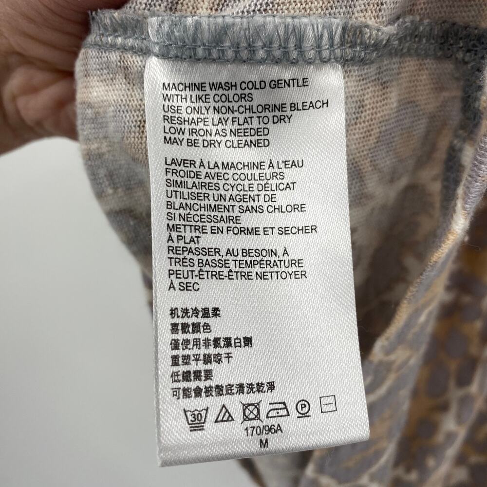 Anthropologie Maeve Leopard Print Linen Top Puff Sleeve Scoopneck Gray Medium - Picture 7 of 8